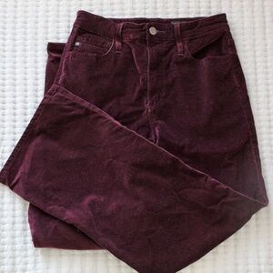 Burgundy Velveteen "The Etta" High-Waisted Wide Leg Cropped Pants